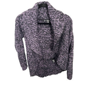 Slonl Wool Cardigan Purple Black Boucle Knit Petite Medium Cozy Layering Sweater